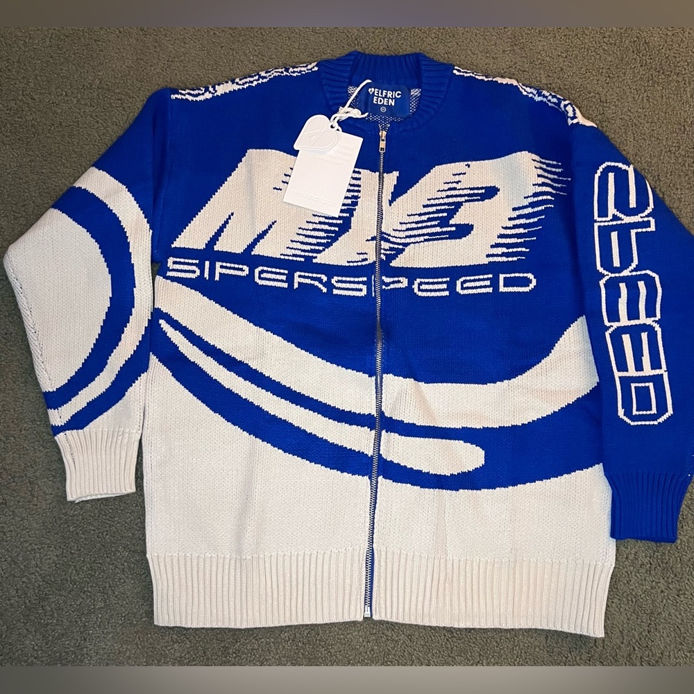 Aelfric Eden Blue and White Zip Up Sweater